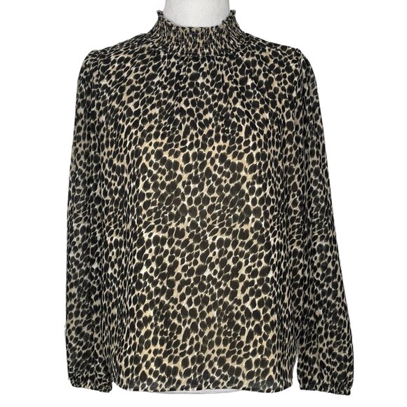 J.CREW Tops - J.Crew Womens Blouse Size Small Mock Neckline Animal Print Long Sleeves Elastic